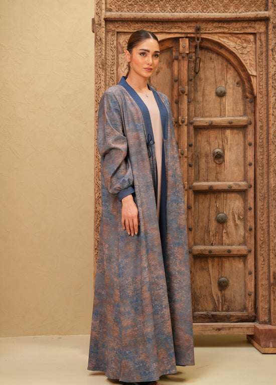 Blue and Brown Jean Abaya