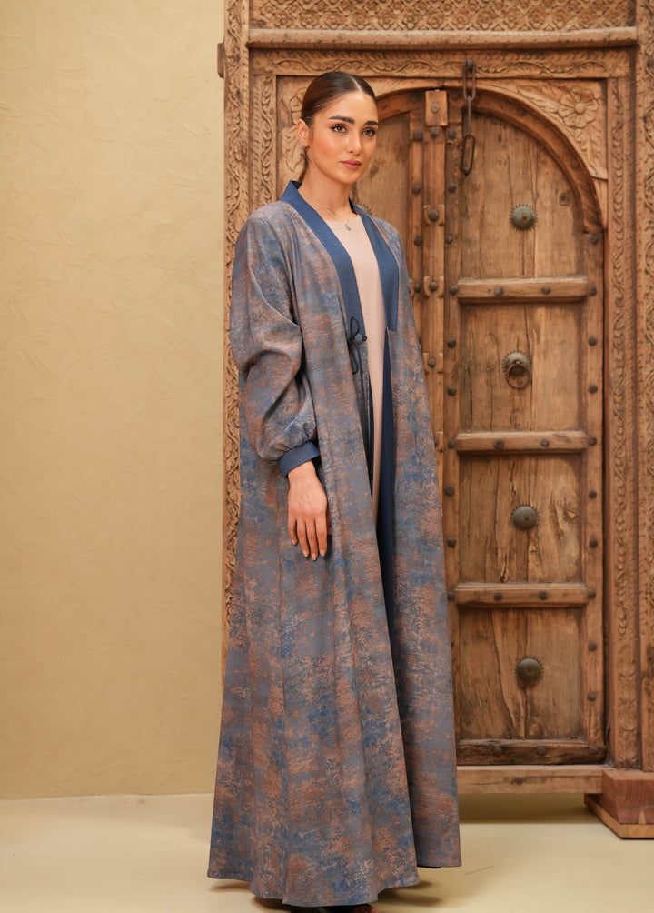 Blue and Brown Jean Abaya