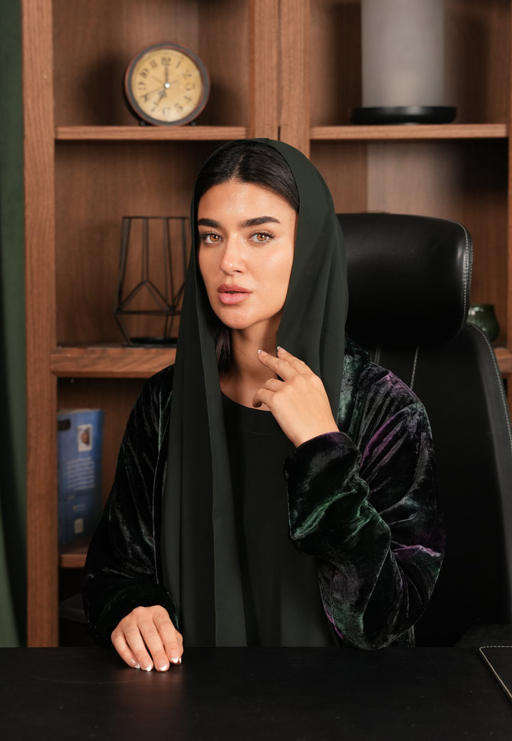 silk Velvet Abaya Green and Brown