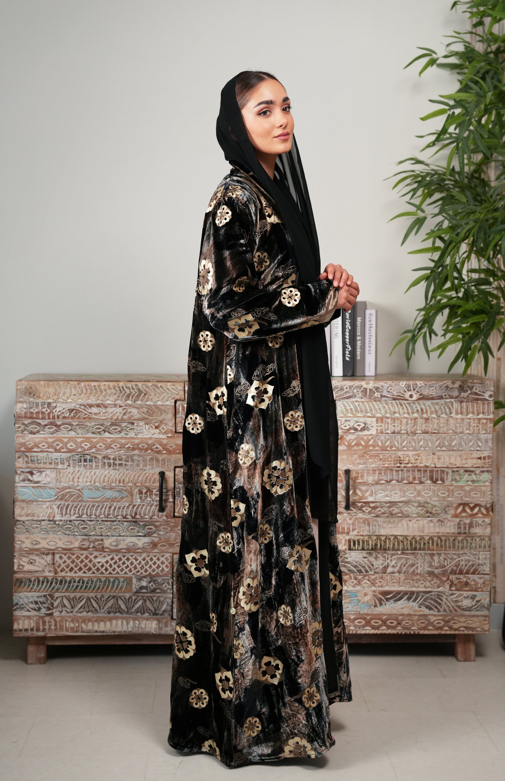 Turkish Embroidered Velvet - Brown