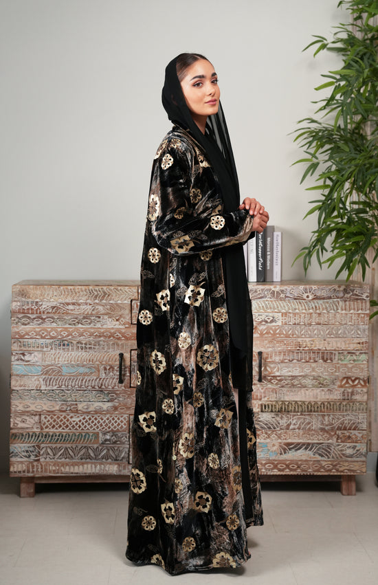 Turkish Embroidered Velvet - Brown