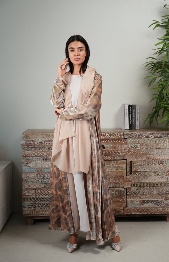 Silk Velvet Abaya - Beige