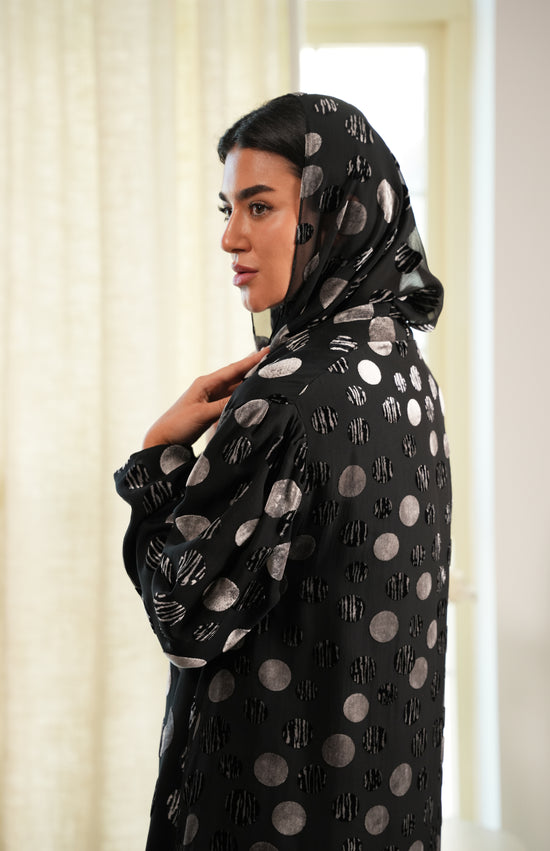 Polka Dot Abaya - Velvet Chiffon - Gray