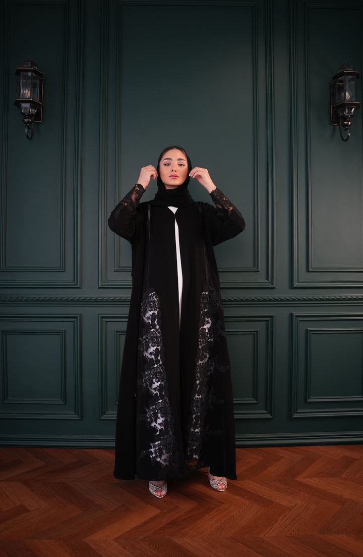 Internet fabric with embroidered lace Abaya