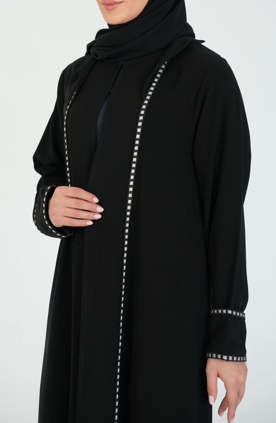 Salsa Crepe Abaya with Black and white lace