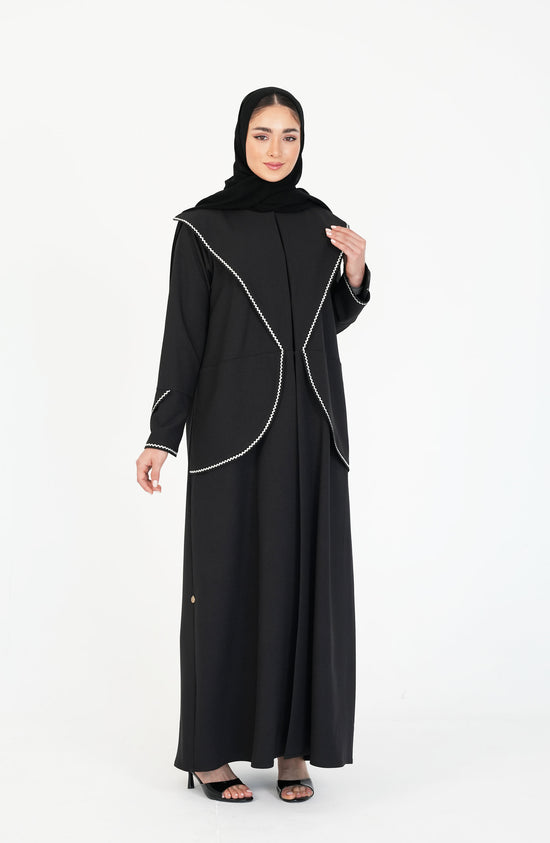 Linen Crepe Abaya with White Lace
