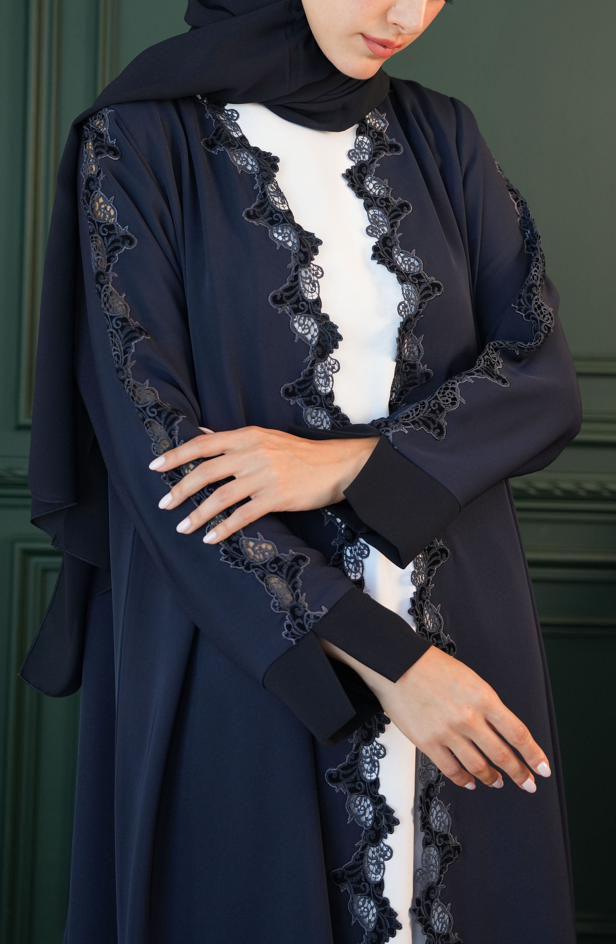 Internet fabric - embroidered lace Abaya
