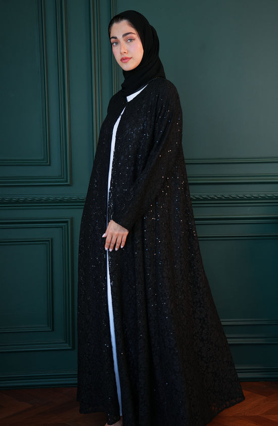 Embroidered lace Abaya with a folk design and lining