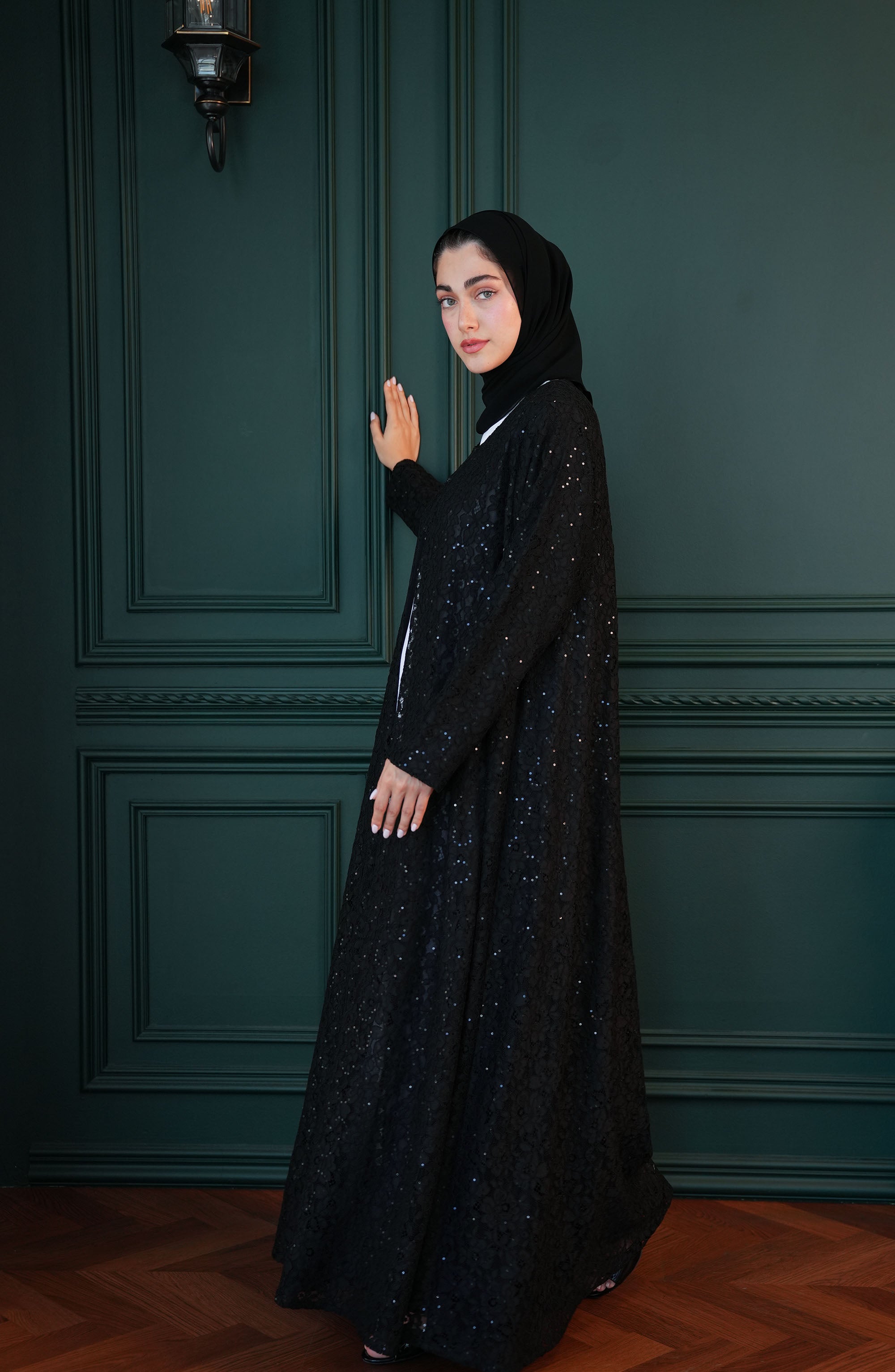Embroidered lace Abaya with a folk design and lining