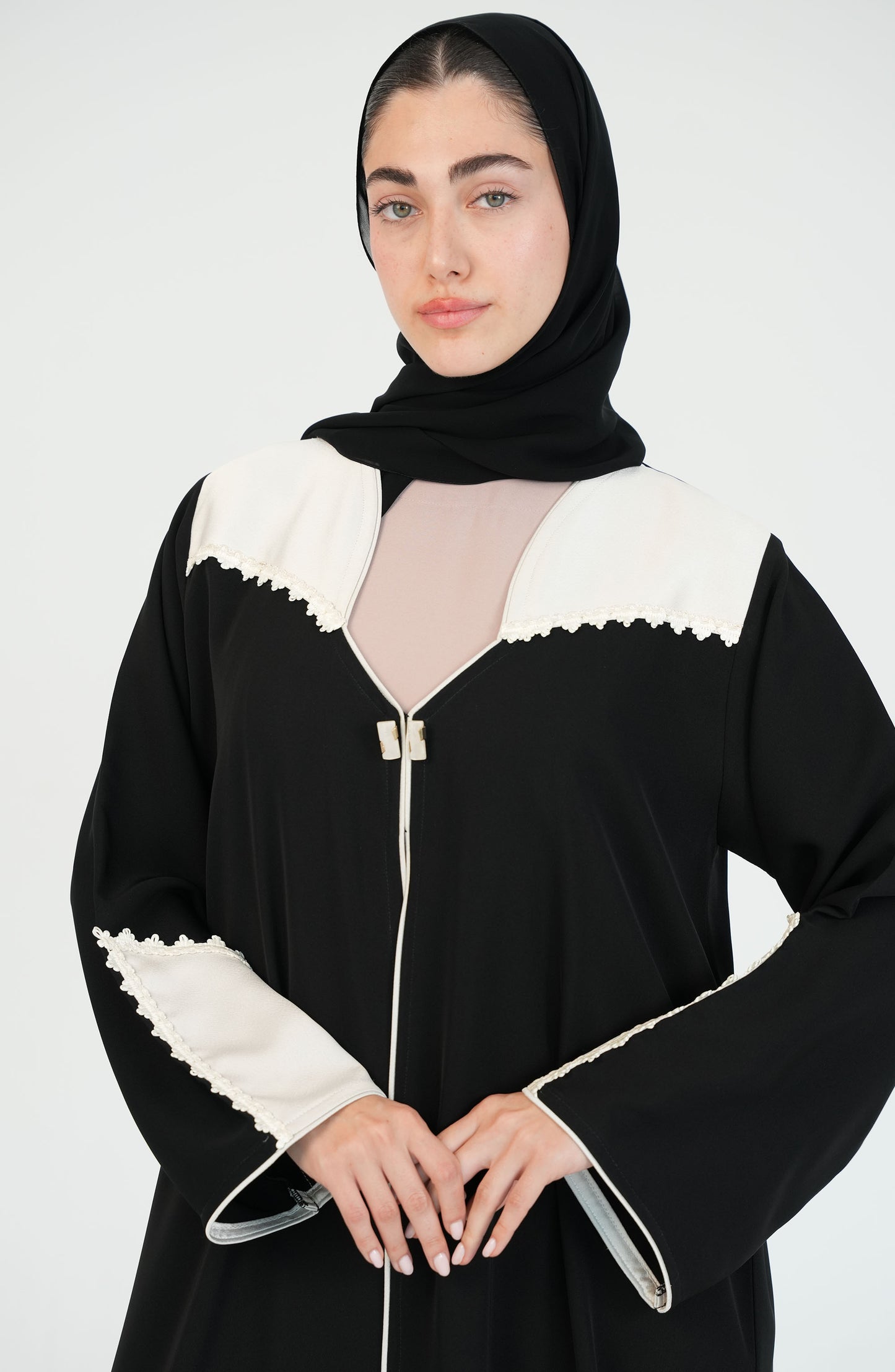 Internet Fabric with off white satan + white lace