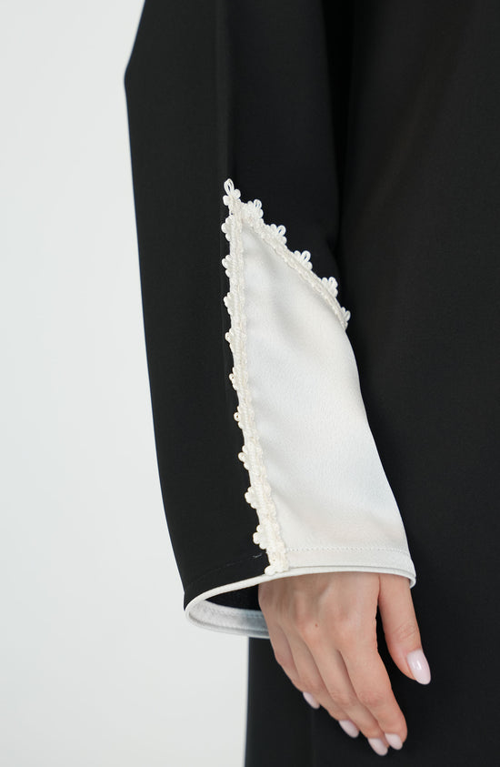 Internet Fabric with off white satan + white lace