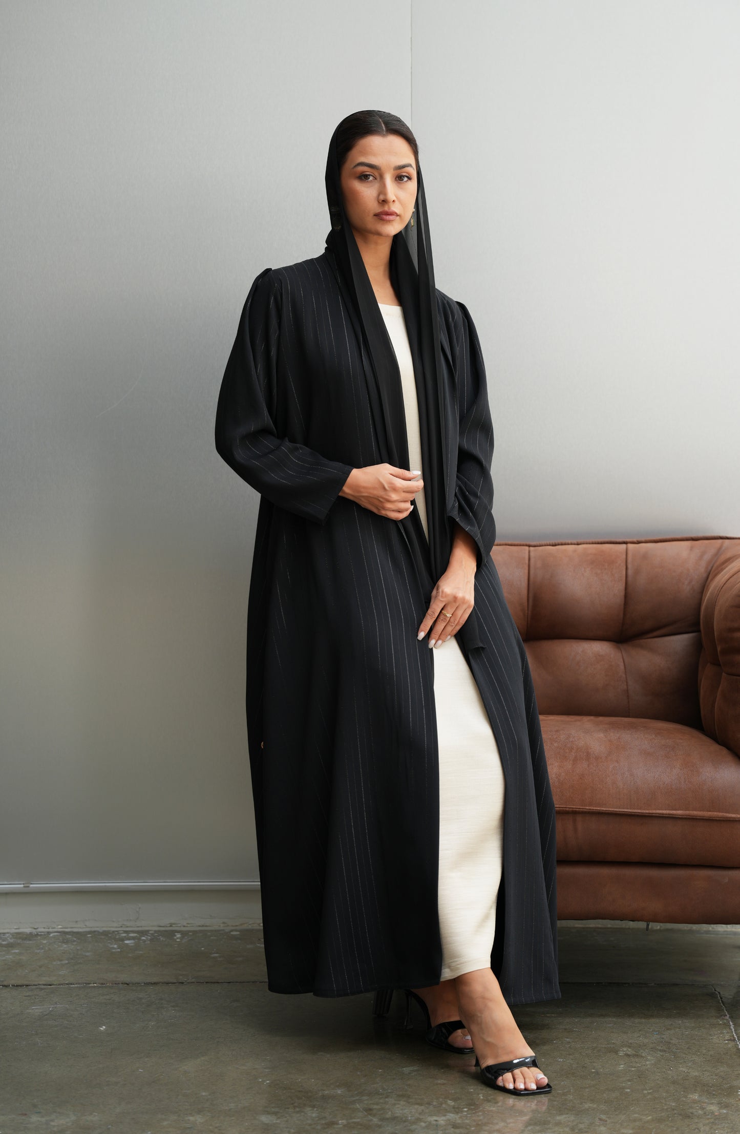 Premium Kuwaiti Fabric with Thread Stripes , Matching Striped Shaila