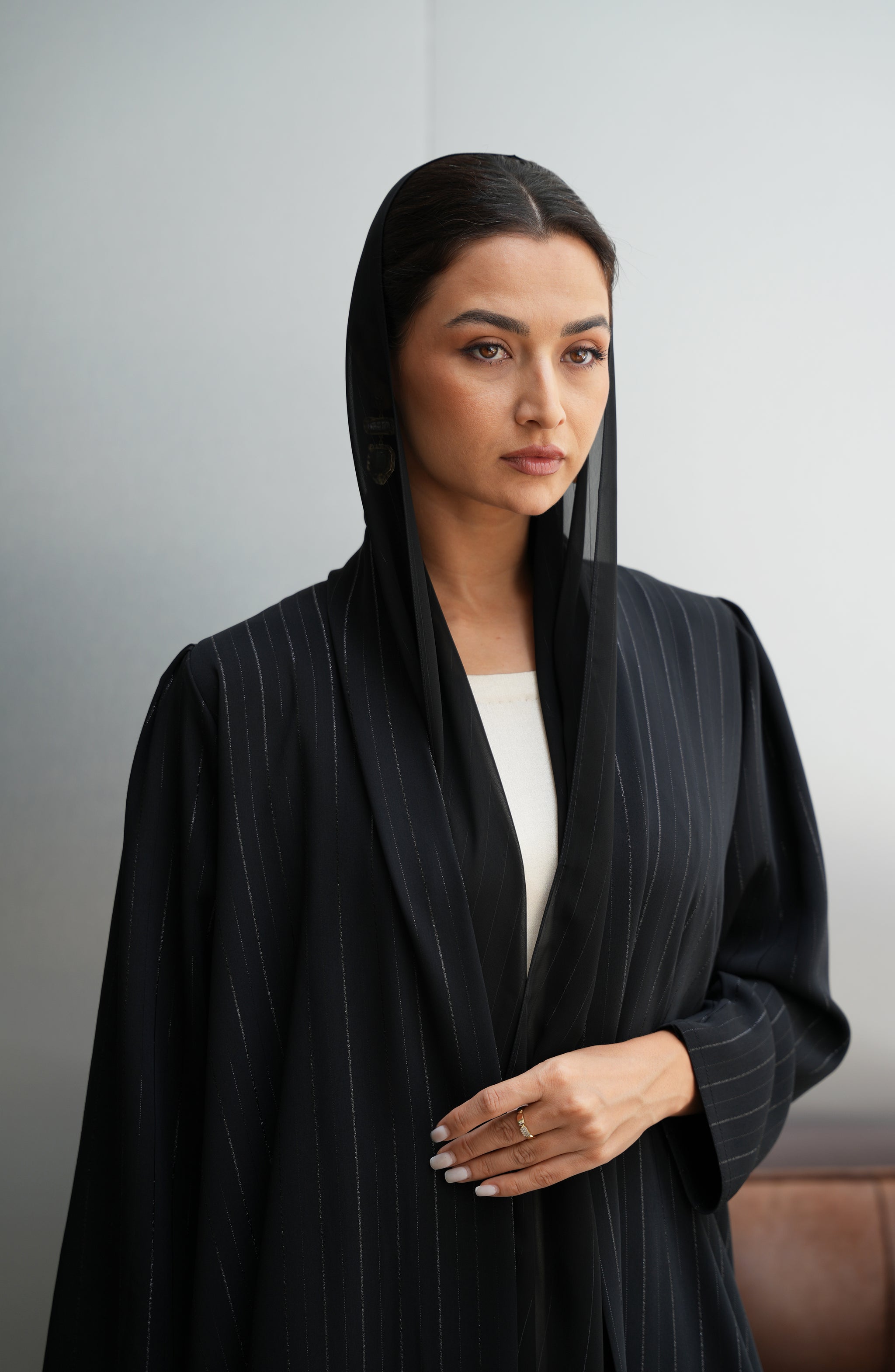Premium Kuwaiti Fabric with Thread Stripes , Matching Striped Shaila