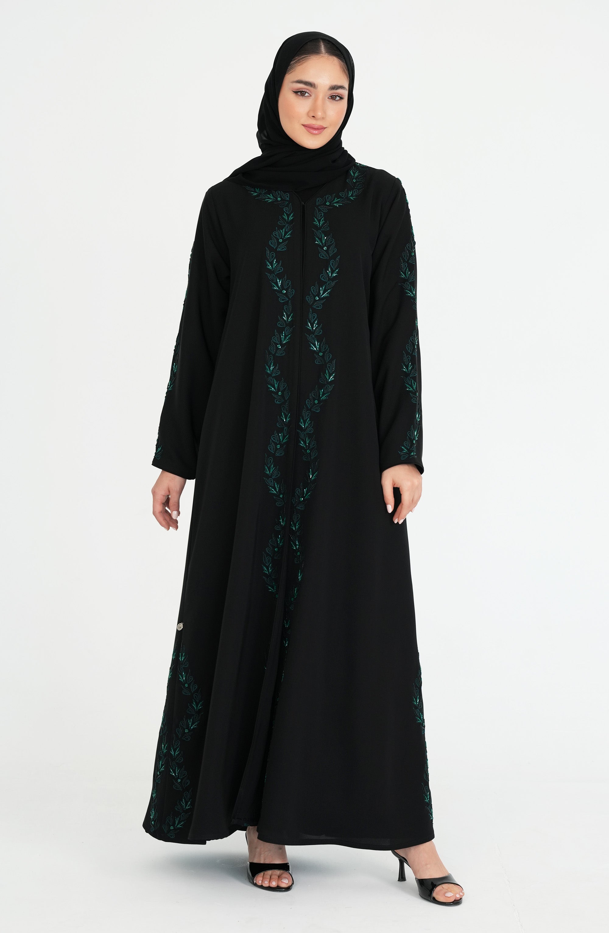 internet fabric, with green Embroidery and handwork beads