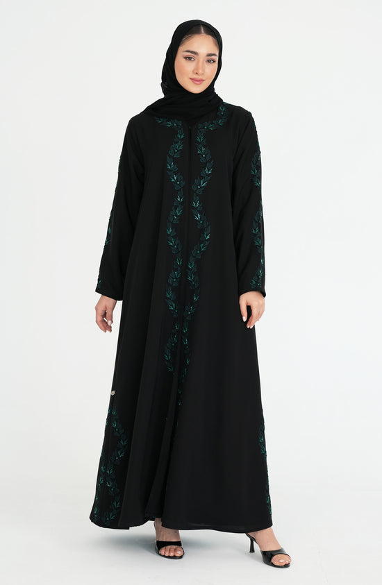 internet fabric, with green Embroidery and handwork beads