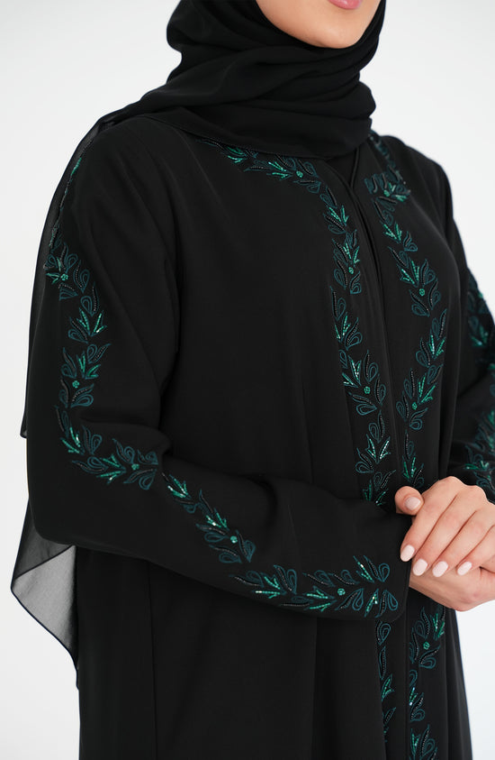 internet fabric, with green Embroidery and handwork beads