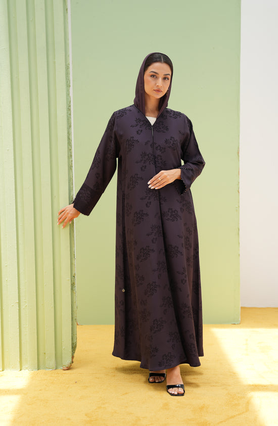 Turkish Jacquard with Beaded Sleeve Opening Detail Abaya