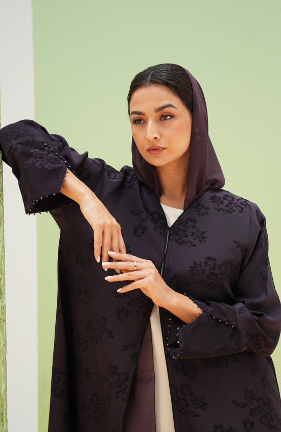Turkish Jacquard with Beaded Sleeve Opening Detail Abaya