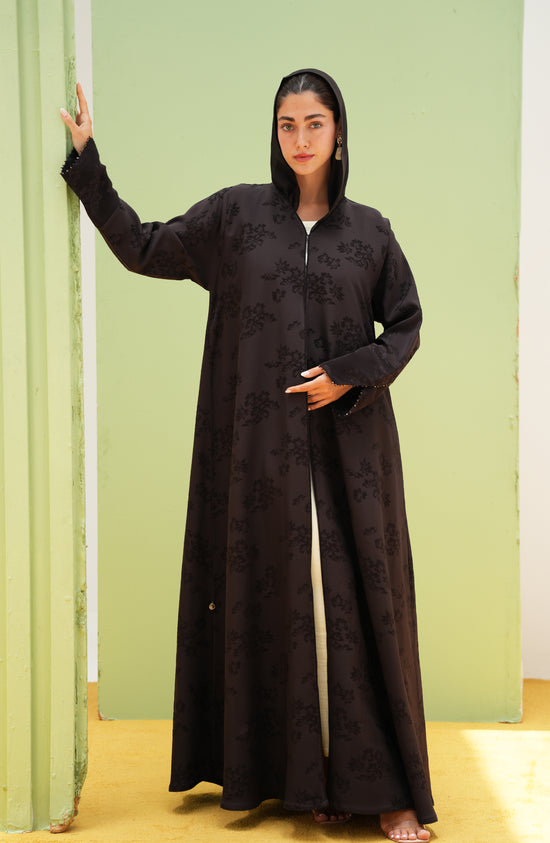 Turkish Jacquard with Beaded Sleeve Opening Detail Abaya