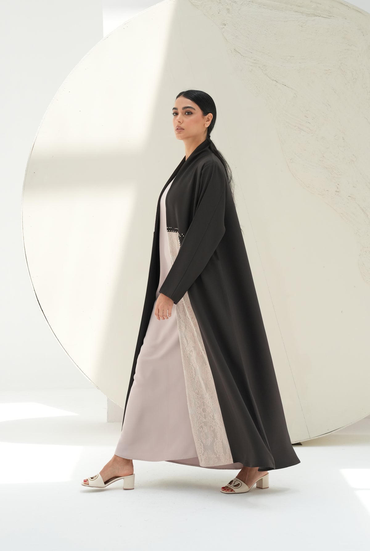 Italian crepe , Olive color Dantil and handwork