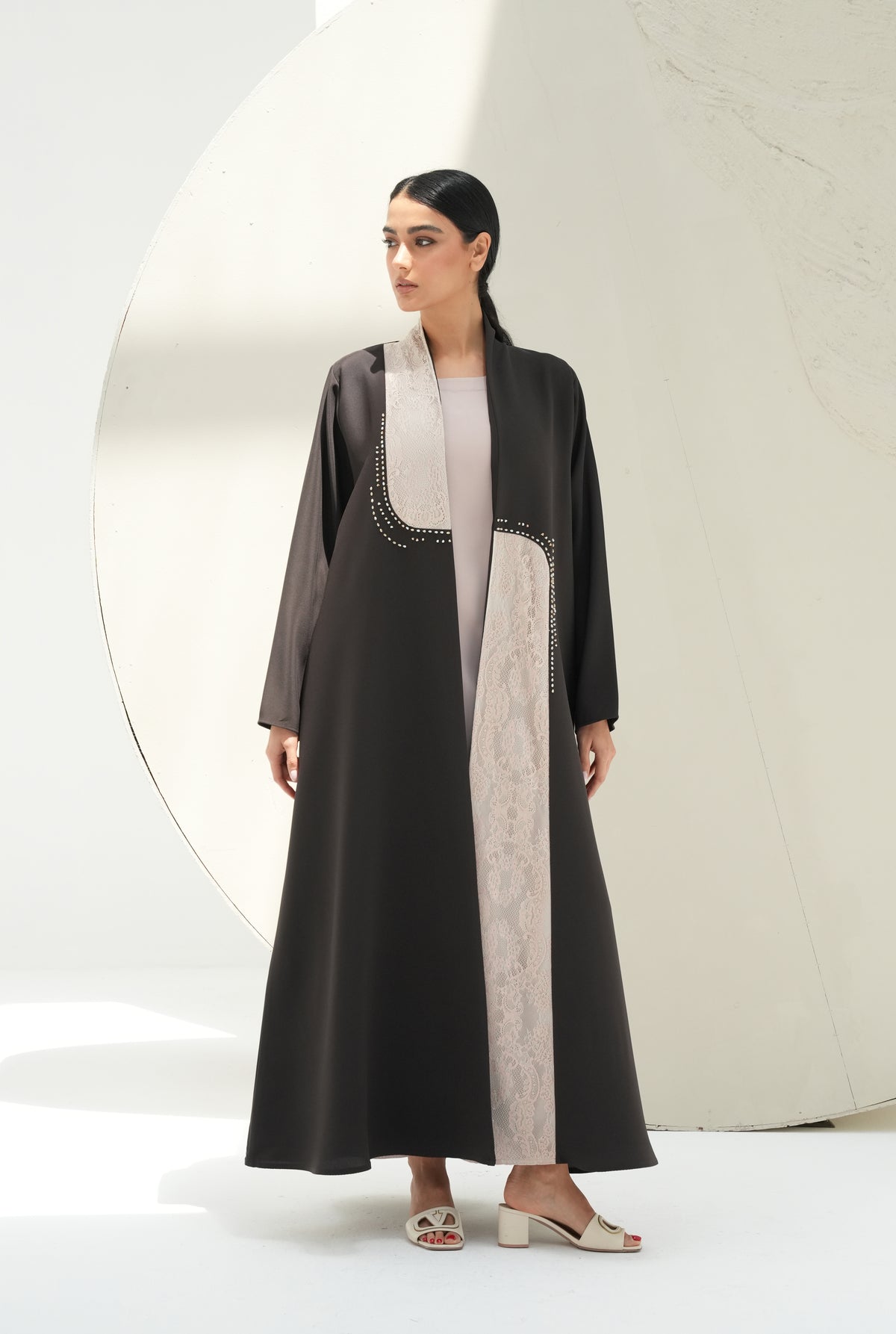 Italian crepe , Olive color Dantil and handwork