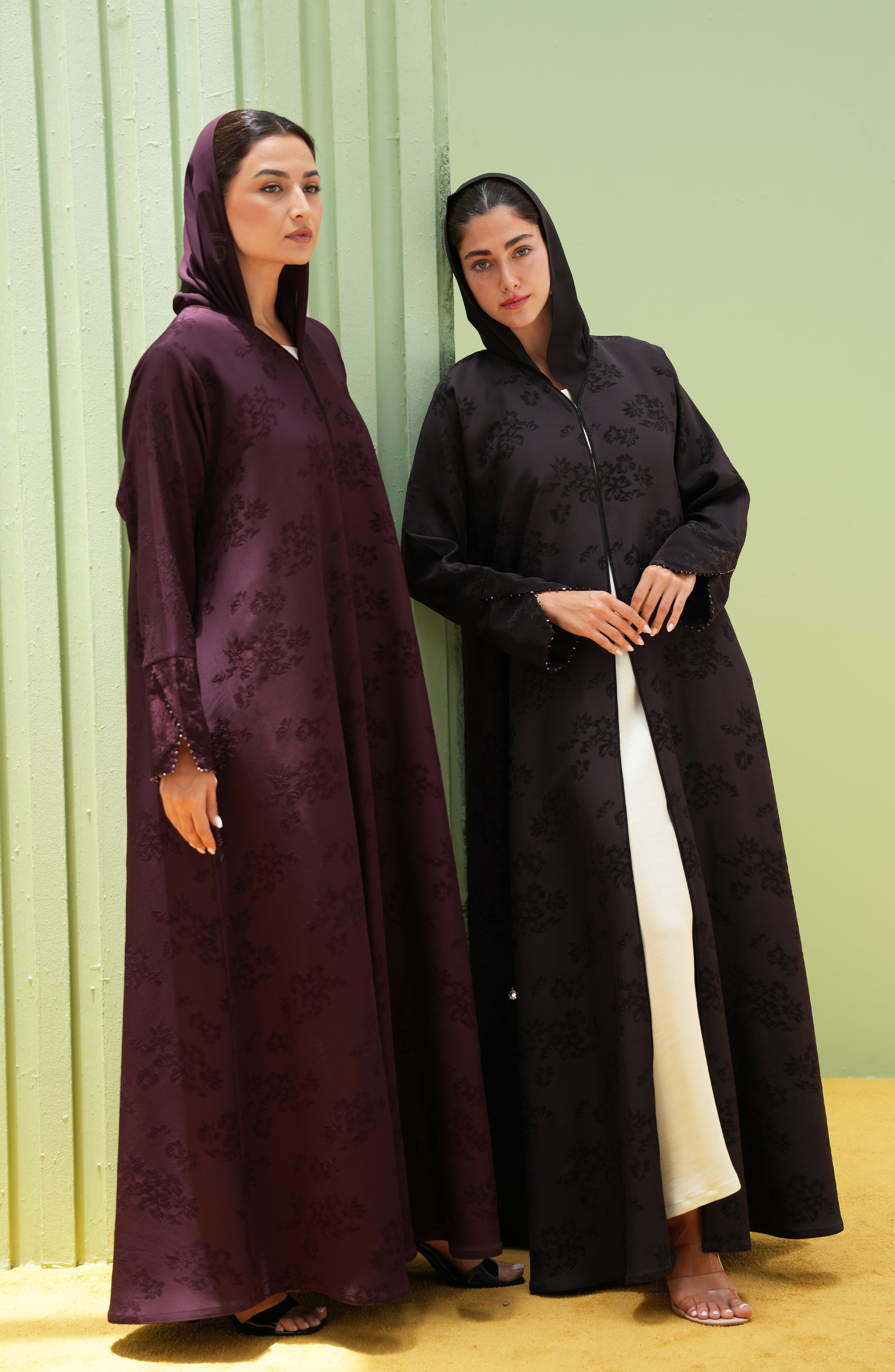 Turkish Jacquard with Beaded Sleeve Opening Detail Abaya